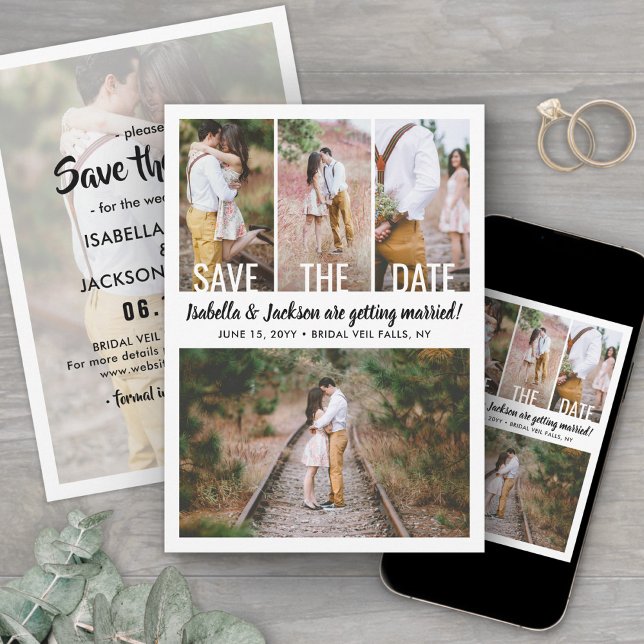 Modern Typography Overlay Photo Collage Wedding Save The Date (Creator Uploaded)