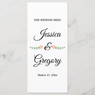 Modern typography peach flowers wedding menu card