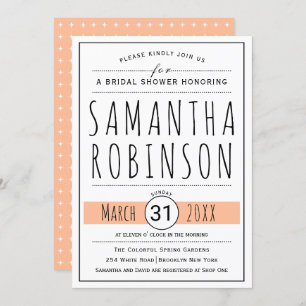Modern typography peach wedding bridal shower invitation