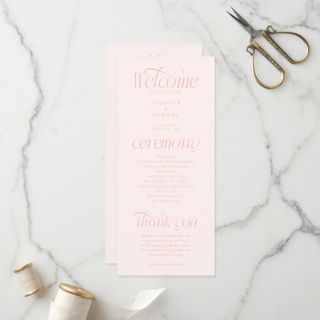Modern Typography Peach Wedding Program Programme (Front/Back In Situ)