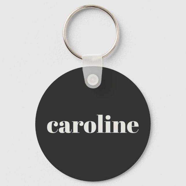 Modern Typography Personalised Name Black White Key Ring (Front)