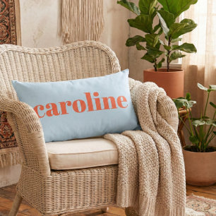 Modern Typography Personalised Name Blue Orange Lumbar Cushion