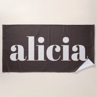 Modern Typography Personalised Name Brown White Beach Towel
