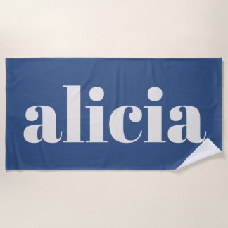 Modern Typography Personalised Name Summer Blue Beach Towel