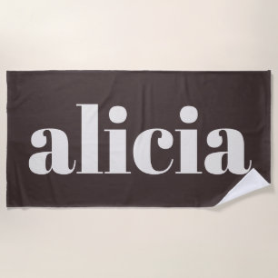 Modern Typography Personalized Name Brown White Beach Towel