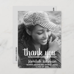 Modern Typography Photo 2025 Graduation Thank You Postcard