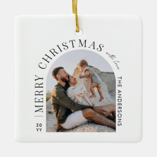 Modern typography photo arch Christmas Ceramic Ornament