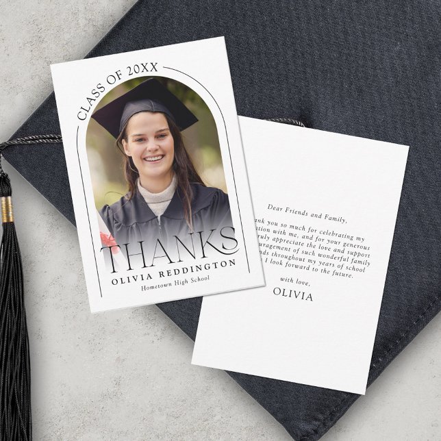 Modern Typography Photo Arch Graduation  Thank You Card (Creator Uploaded)