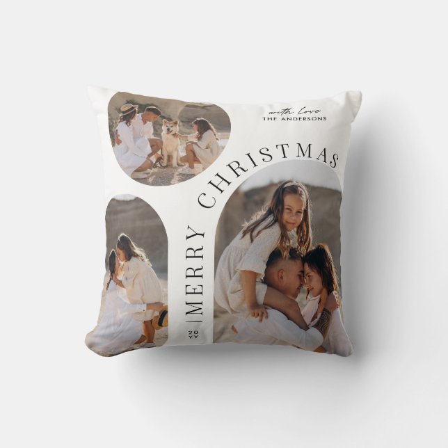 Modern typography photo collage Christmas Cushion (Front)