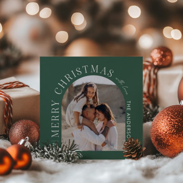 Modern typography photo collage green Christmas Holiday Card (Creator Uploaded)
