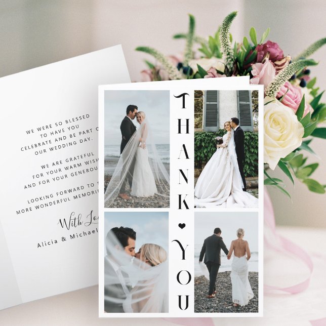 Modern typography photo collage wedding thank you card (Creator Uploaded)