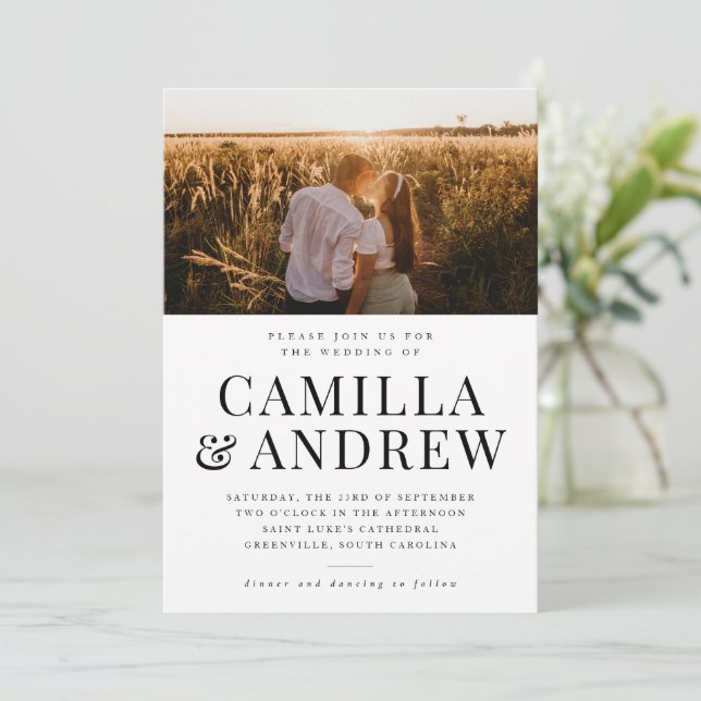 Modern Typography Photo Elegant Wedding Invitation (Standing Front)