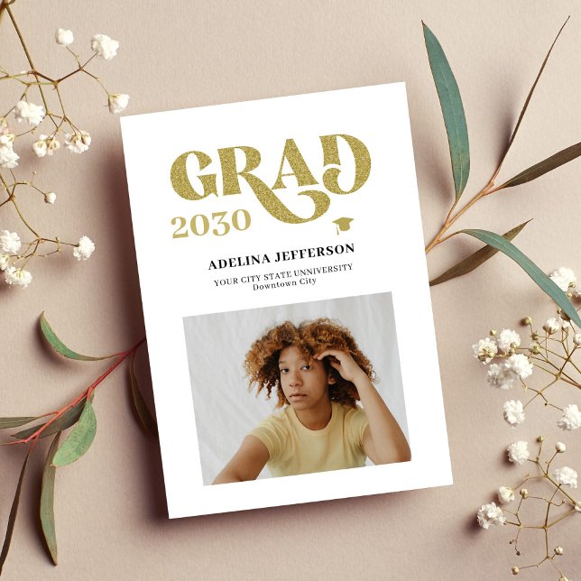 Modern typography photo gold simple graduation announcement (Creator Uploaded)