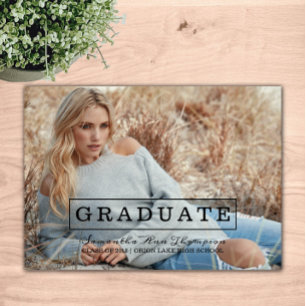 Modern Typography Photo Graduation Invite   Black