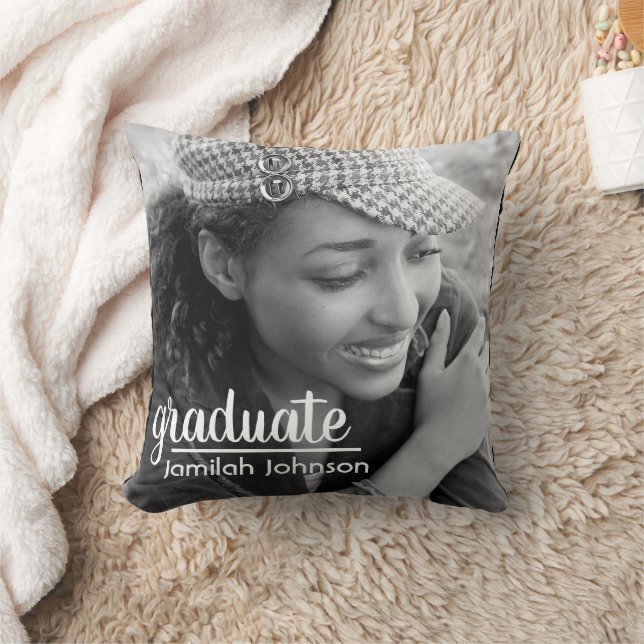 Modern Typography Photo Graduation Keepsake Throw Cushion (Blanket)