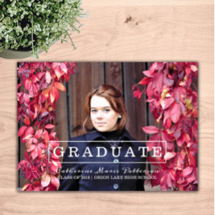 Modern Typography Photo Graduation   White Invitation
