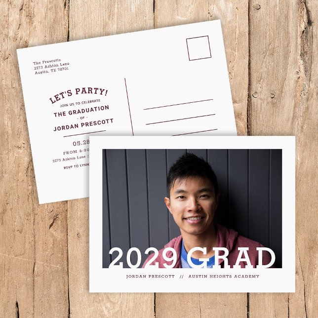 Modern Typography Photo Overlay Graduation Party Announcement Postcard (Creator Uploaded)