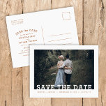 Modern Typography Photo Overlay Save the Date Announcement Postcard<br><div class="desc">Affordable custom printed wedding Save the Date postcards with an easy to use template and fully editable fonts and colours. This cool minimalist design features a simple photo overlay with modern slab serif fonts. Personalise it with your wedding details and engagement photo with additional details on the back side. Use...</div>