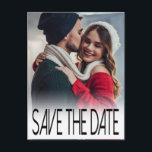 Modern Typography Photo Save the Date Announcement Postcard<br><div class="desc">Bold and modern typography creates a trendy Save the Date card that is sure to be noticed. Features two photos of the engaged couple. A large vertical photo on the front and a smaller horizontal photo on the back.</div>