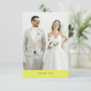 Modern Typography Photo Wedding Chartreuse Yellow Thank You Card