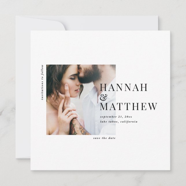 Modern typography photo wedding save the date holiday card (Front)