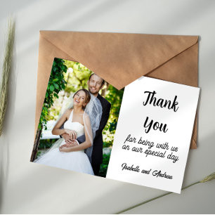 Modern Typography Photo Wedding Thank You Card
