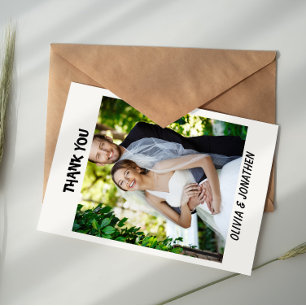 Modern Typography Photo Wedding Thank You Card