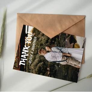 Modern Typography Photo Wedding Thank You Card