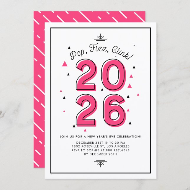 Modern Typography Pink 2022 New Year's Eve Party Invitation (Front/Back)