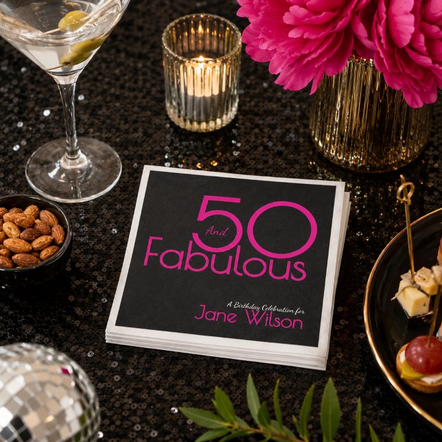 Modern Typography Pink Black Fabulous 50th  Napkin (Creator Uploaded)