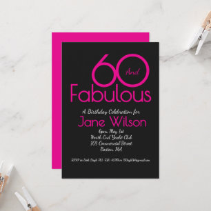 Modern Typography Pink Black Fabulous 60 Birthday Invitation