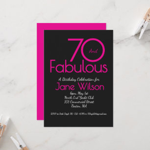 Modern Typography Pink Black Fabulous 70 Birthday Invitation