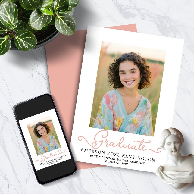 Modern Typography Pink Graduation Photo Announcement (Modern Typography Pink Graduation Photo Announcement)