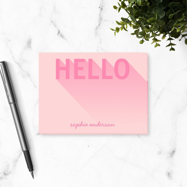 Modern Typography Pink Hello Post-it Notes (Creator Uploaded)