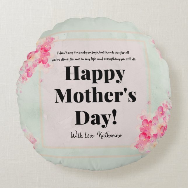 Modern Typography Pink Sage Keepsake Mothers Day Round Cushion (Front)