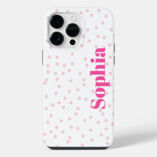 Modern Typography Pink Spot iPhone Case with Name