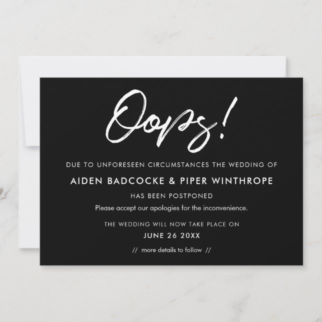 Modern typography Postponed wedding announcement (Front)
