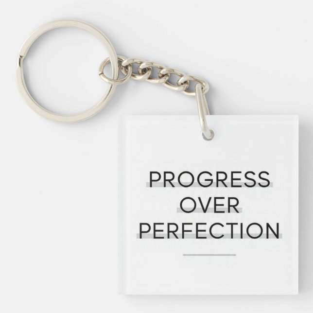Modern typography progress over perfection text key ring (Front)