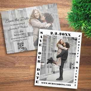 modern typography qr code 2 photo save the date announcement postcard