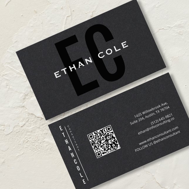 Modern Typography QR code Black Professional  Business Card (Creator Uploaded)