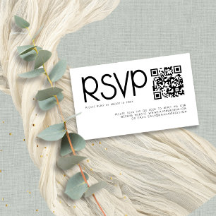 Modern Typography QR Code Black White Wedding RSVP Enclosure Card
