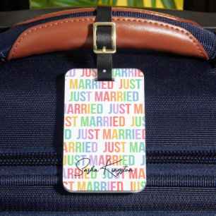 Modern Typography Rainbow Letters Just Married Luggage Tag