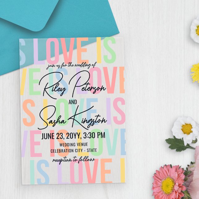 Modern Typography Rainbow Letters LGBTQA Wedding Acrylic Invitations (Creator Uploaded)