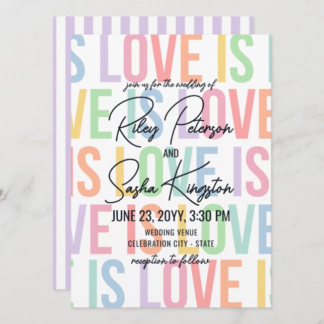 Modern Typography Rainbow Letters LGBTQA Wedding Invitation (Front/Back)