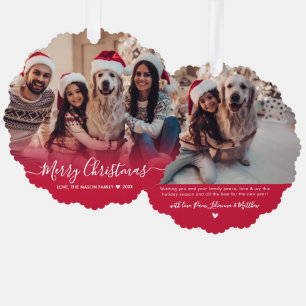 Modern Typography Red 2 Photo Christmas Tree Decoration Card
