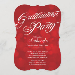 Modern Typography Red Bokeh Graduation Party Invitation