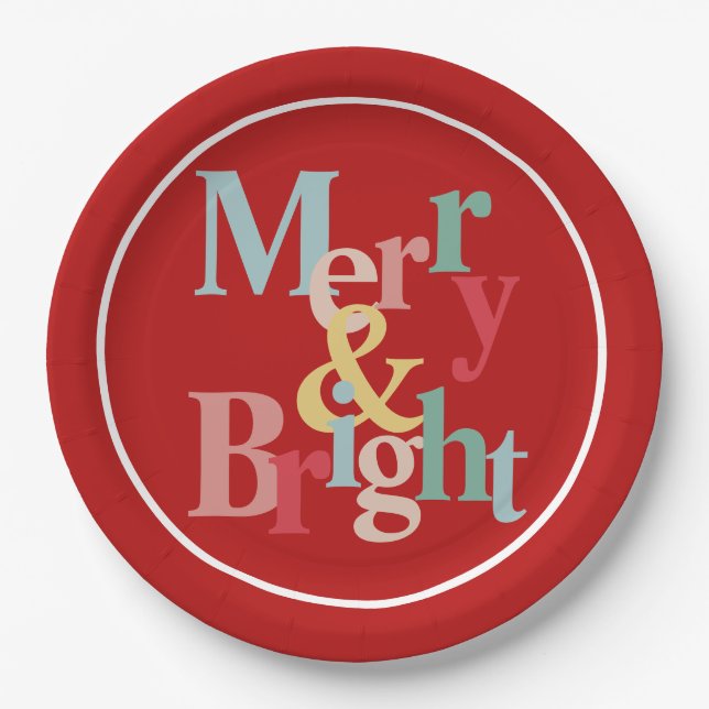 Modern typography  red Christmas Paper Plate (Front)