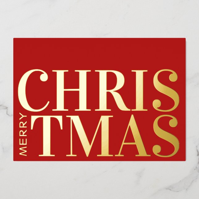 Modern Typography Red Gold Merry Christmas (Front)