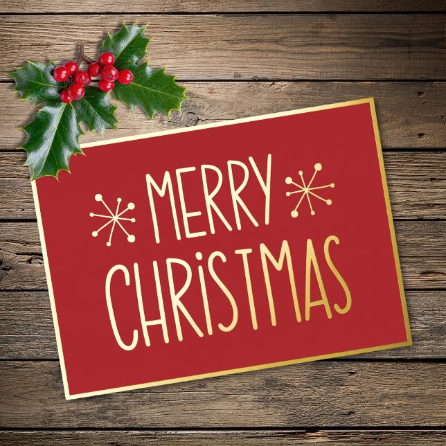 Modern Typography Red Gold Merry Christmas (Modern Typography Red Gold Merry Christmas Foil Holiday Card)