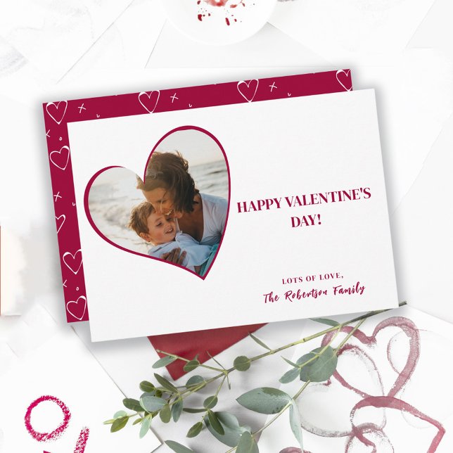 Modern Typography Red Heart Photo Valentines Day  Holiday Card (Creator Uploaded)